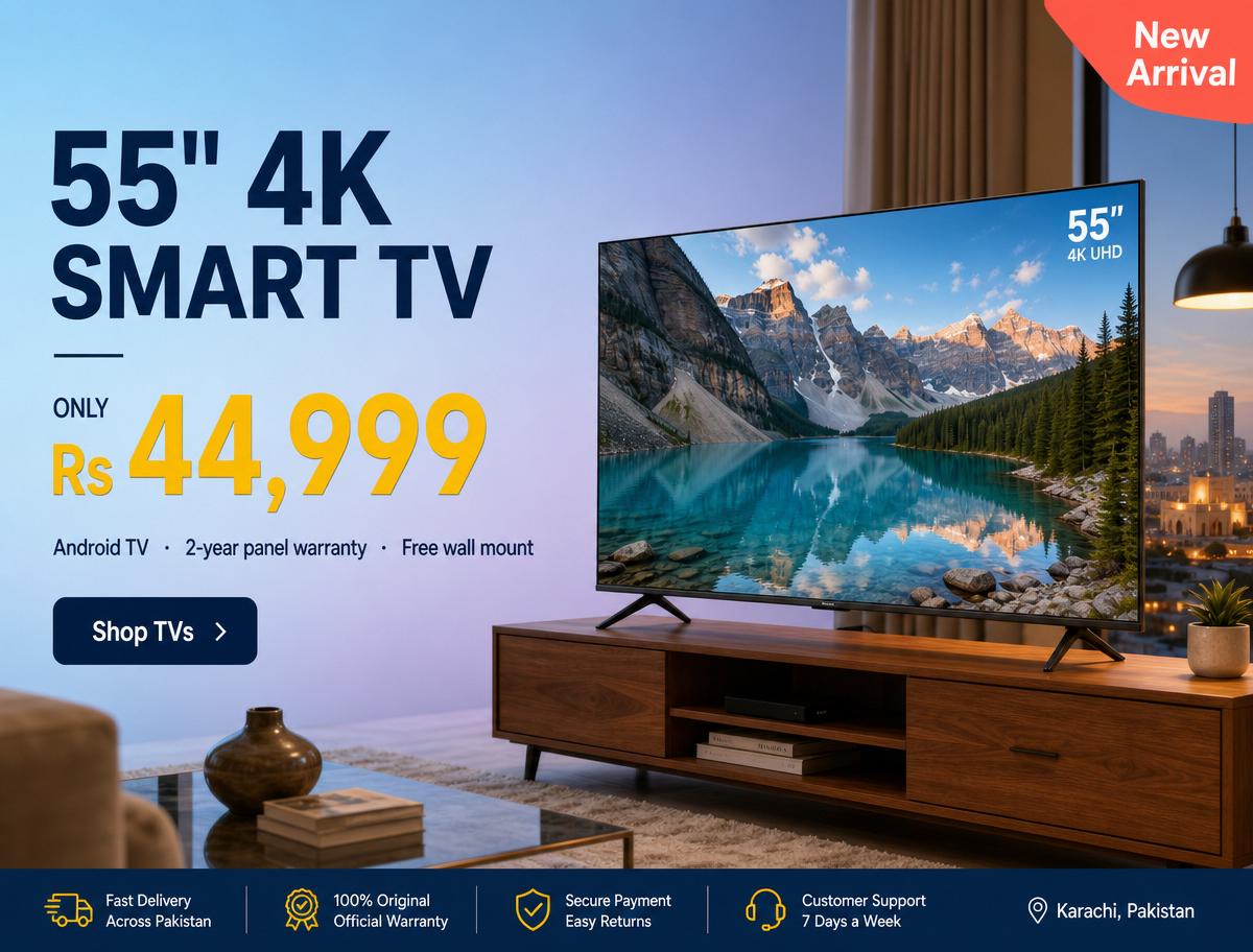 55" 4K smart TV only Rs 44,999 — Android TV, 2-year panel warranty, free wall mount